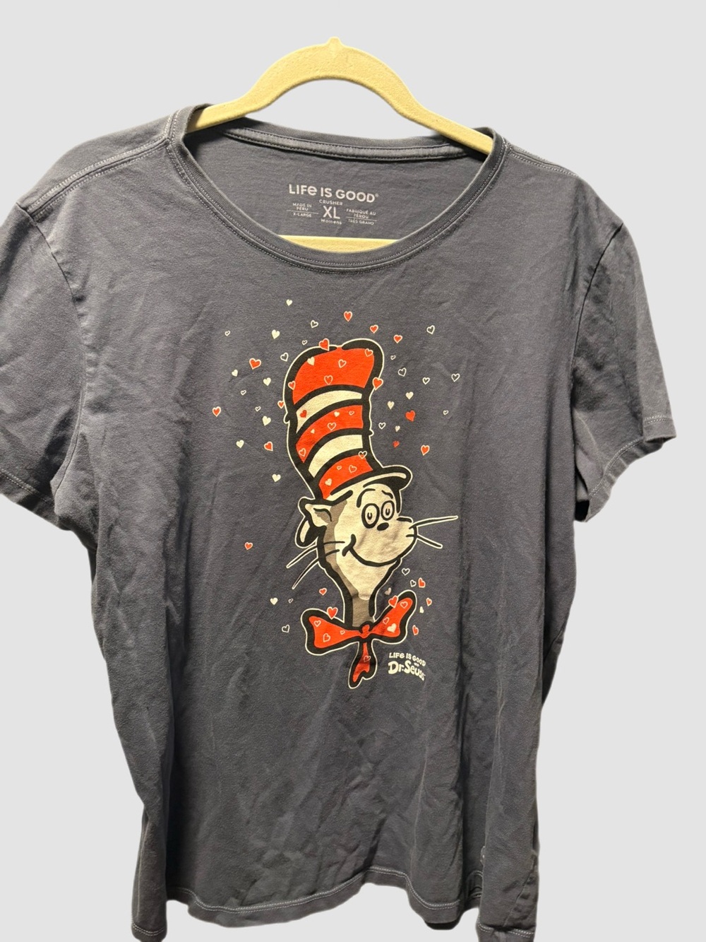 Life is Good Women’s Dr. Seuss Cat in the Hat Graphic Tee - Charcoal/Red